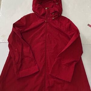 Calvin Klein Red Hooded Rain Zip Trench Coat | Women Size Size L Large